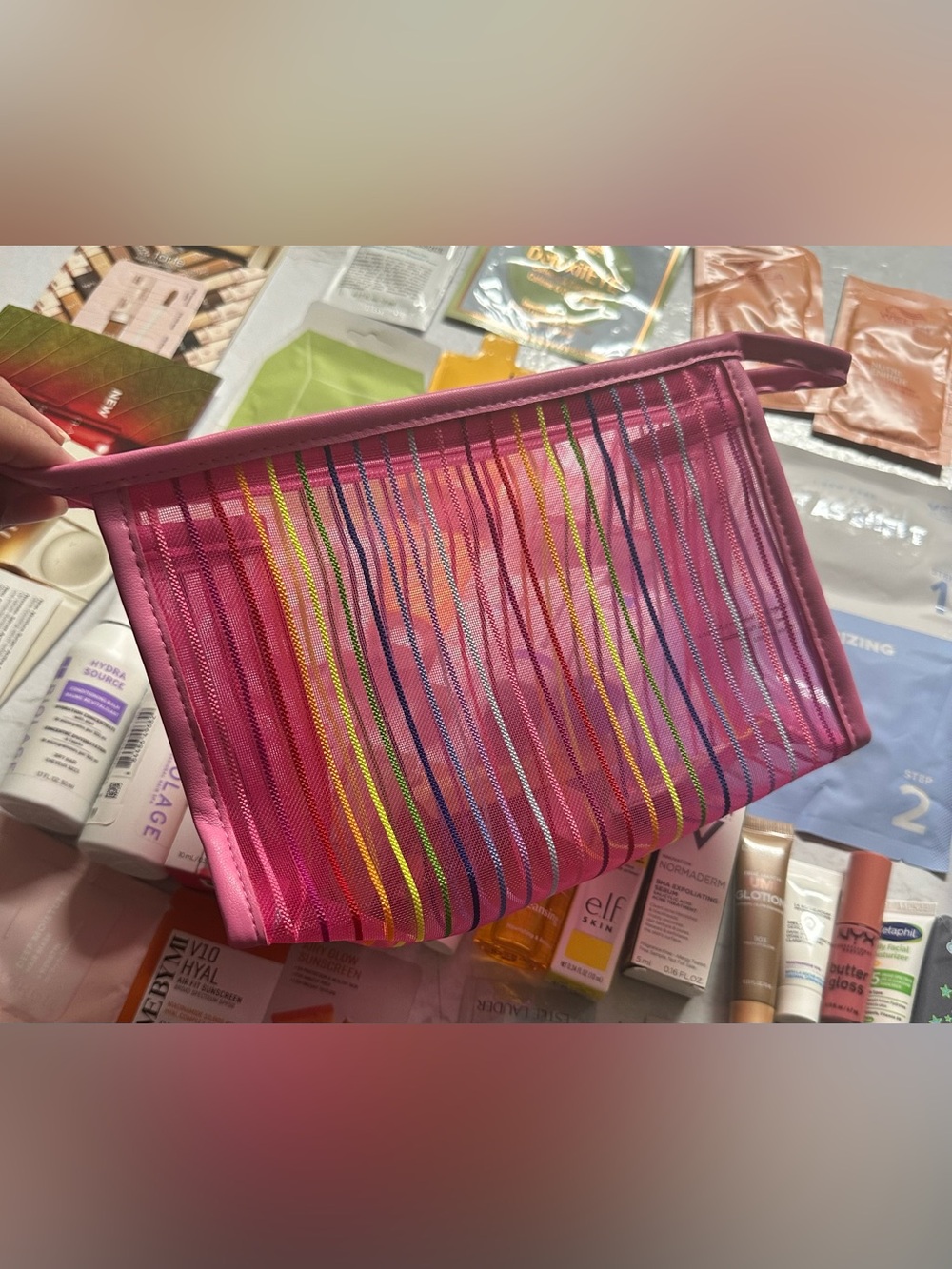 Assorted Beauty & Skincare Sample Lot with Pink Striped Pouch - Picture 5 of 5
